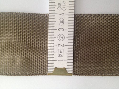 Basaltfaser Band 40 mm, 0,21 mm, 15 g/lfm, eine Kante aus braunem PP-Garn