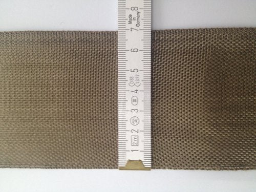 Basaltfaser Band 70 mm, 0,21 mm, 26 g/lfm, eine Kante aus braunem PP-Garn